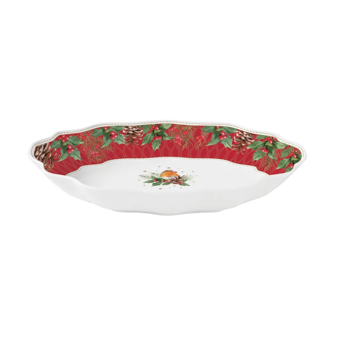 Assiette ovale rouge-gorge CHRISTMAS BERRIES