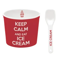 Bol à glace avec cuillère, dans une boîte Keep CALM AND EAT ICE CREAM RED