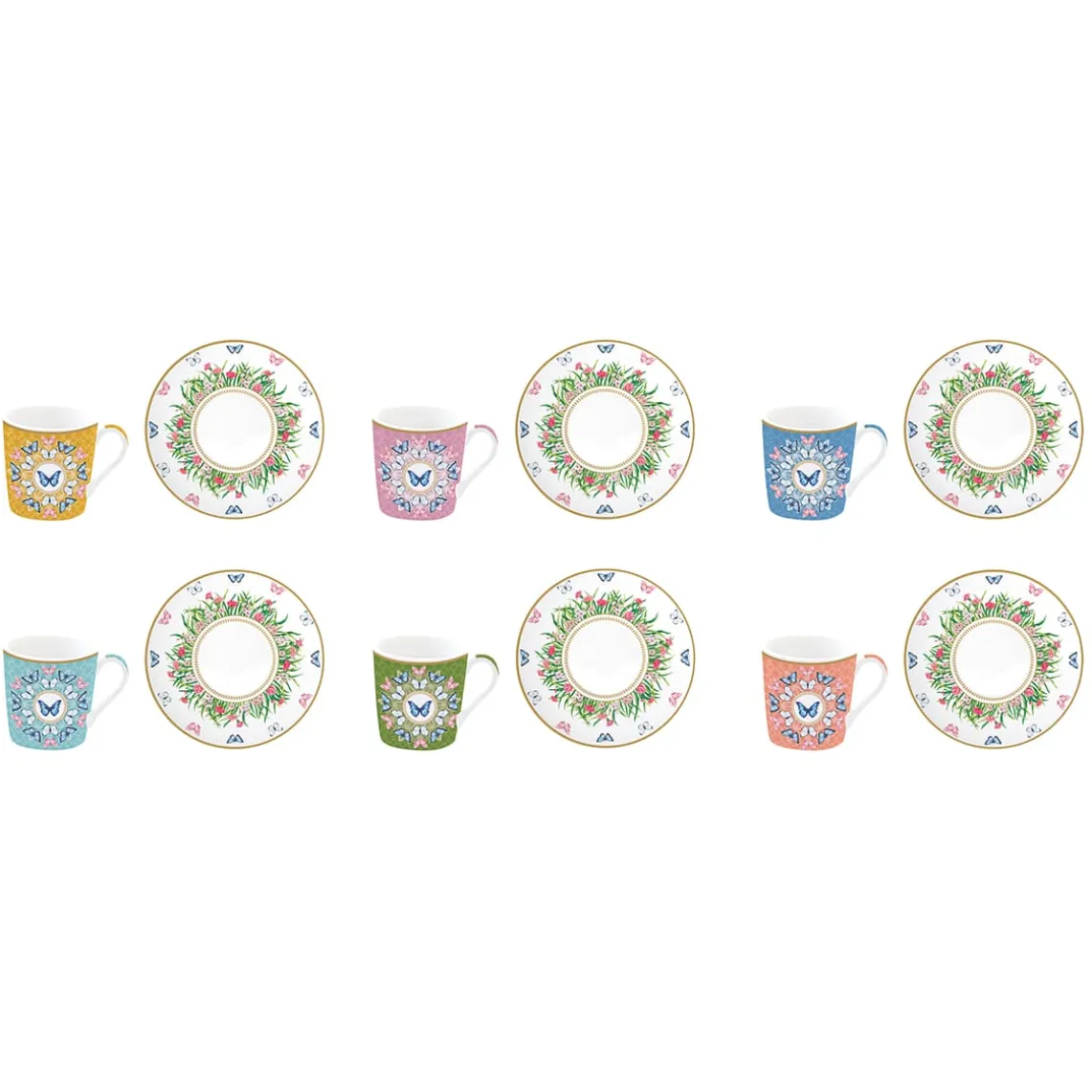 Ensemble de 6 petites tasses à café avec soucoupes SPRING PARADE