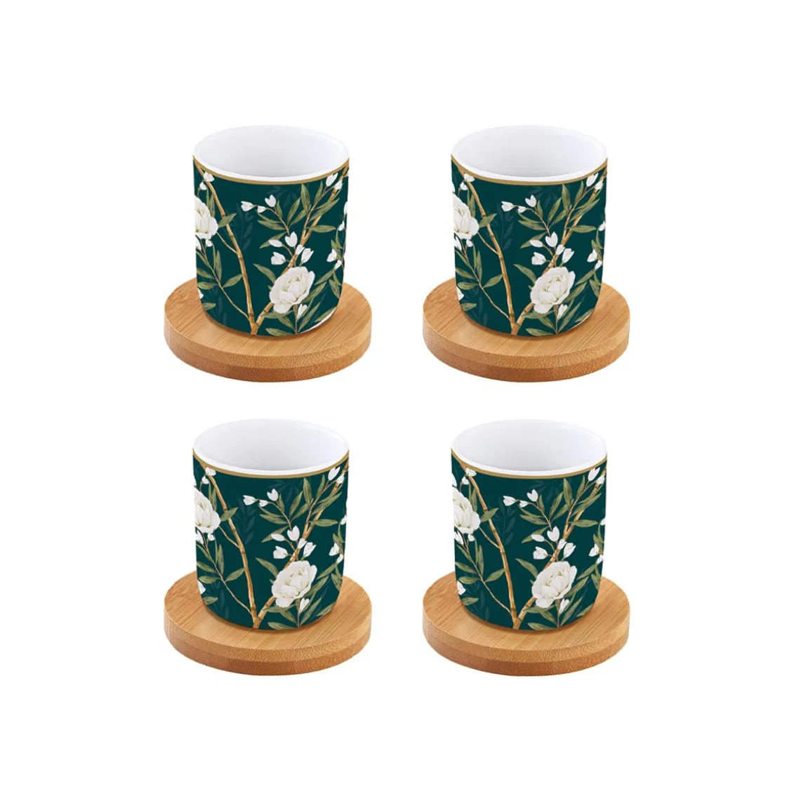 Ensemble de 4 verres à café avec soucoupes ROYAL PEONIES