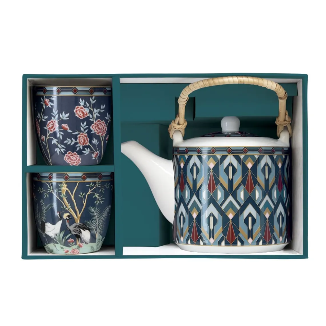 Théière de 600 ml avec 2 tasses en porcelaine, dans une boîte cadeau MANDALAY